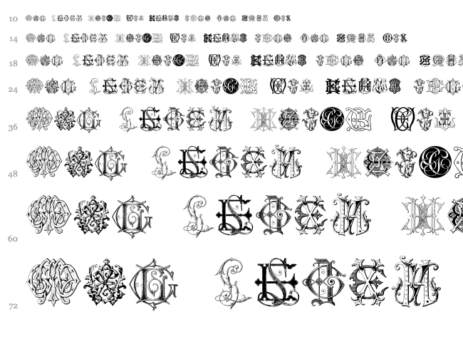 Intellecta Monograms Random Samples Six font waterfall